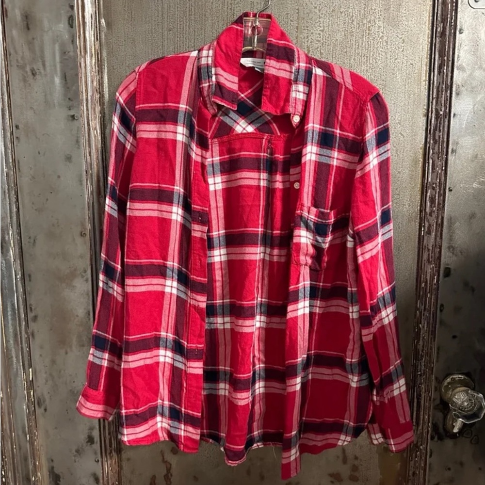 Red Plaid Button-Up Shirt